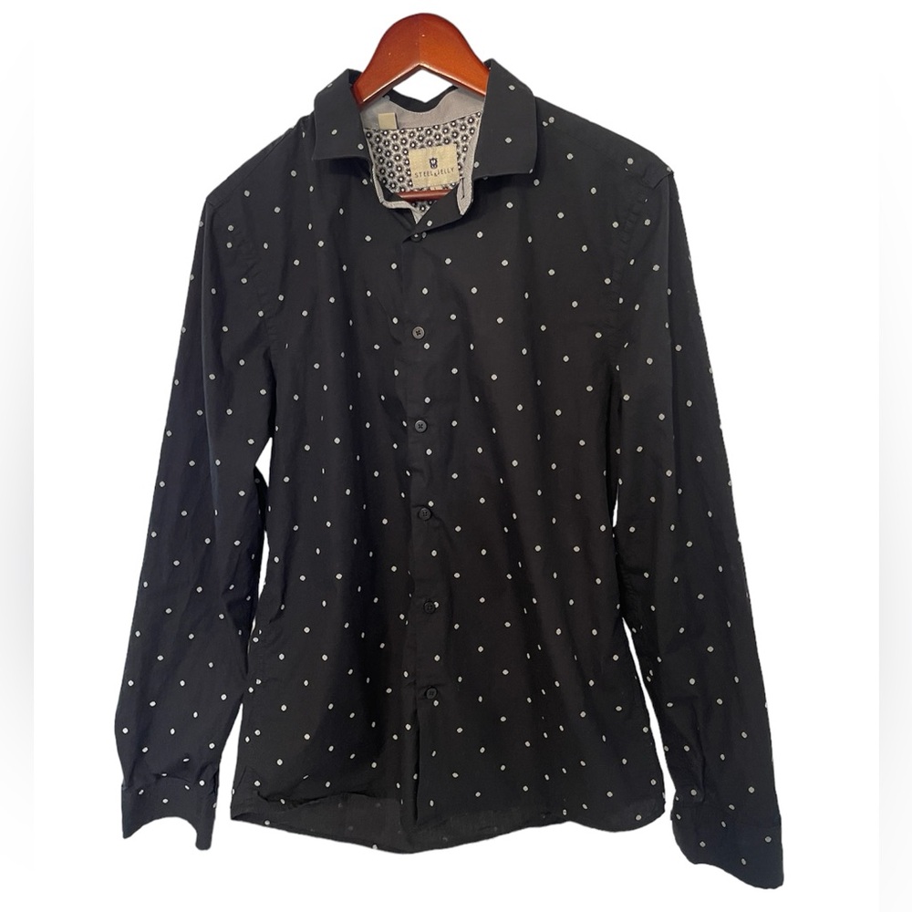 Navy with polka dots Button Down Long Sleeve Dress Shirt Business Casual